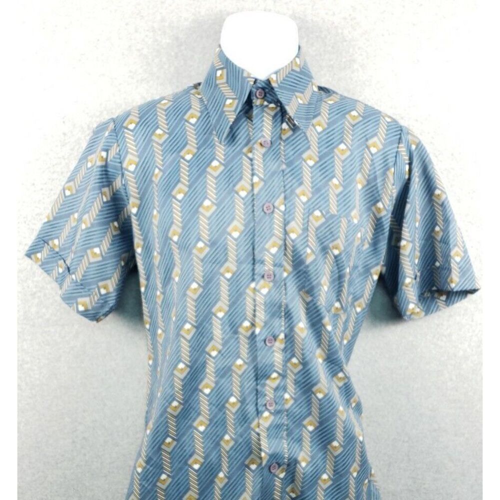 Vintage 1970s Deje Mens Button Up Shirt Medium 15-15 1/2 Abstract Disco‎